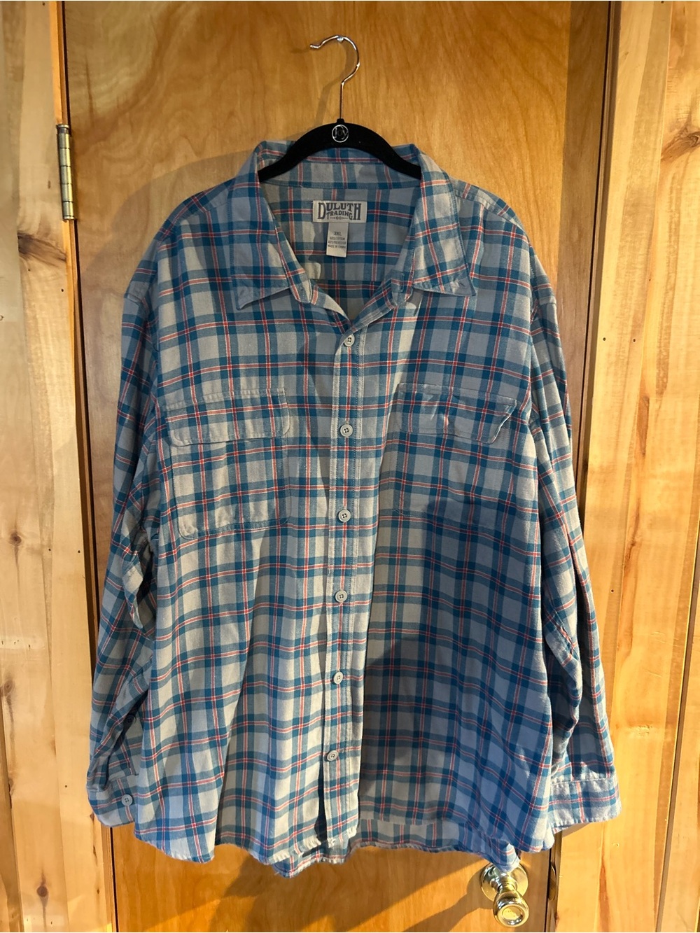 Duluth Trading Co Men's Free Swingin' Flannel Shirt Blue/Teal/Orange Plaid 3XL